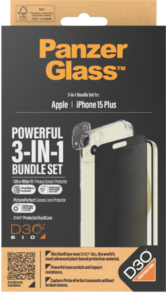 PanzerGlass iPhone 15 Plus 3-in-1 Privacy Pack