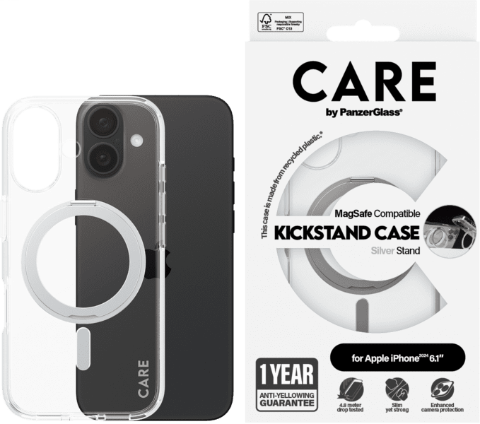 PanzerGlass CARE Feature Kickstand iPhone 16 silber