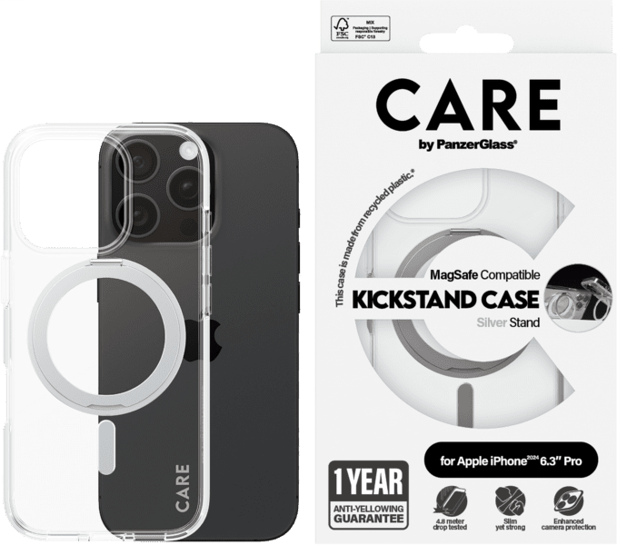 PanzerGlass CARE Feature Kickstand iPhone 16 Pro silber