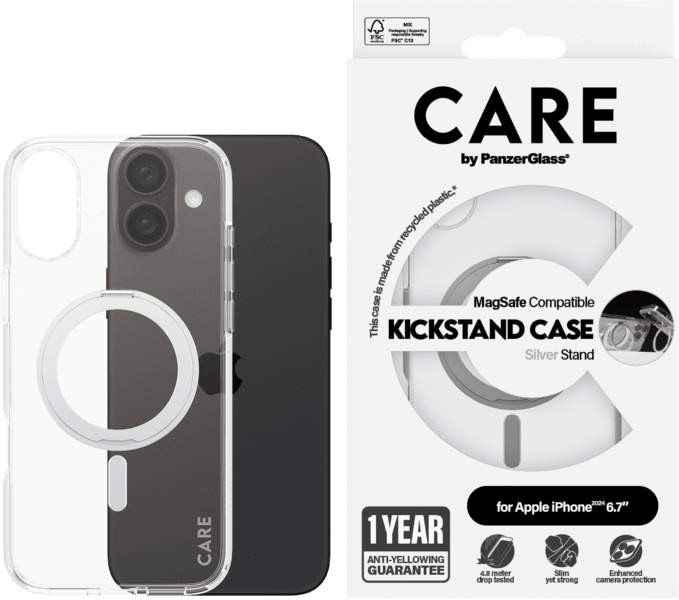 PanzerGlass CARE Feature Kickstand iPhone 16 Plus silber