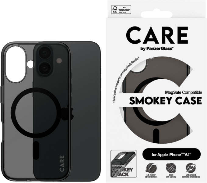 PanzerGlass CARE Flagship Smokey iPhone 16 schwarz