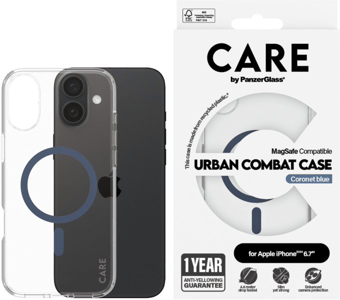 PanzerGlass CARE Flagship Colors iPhone 16 Plus blau