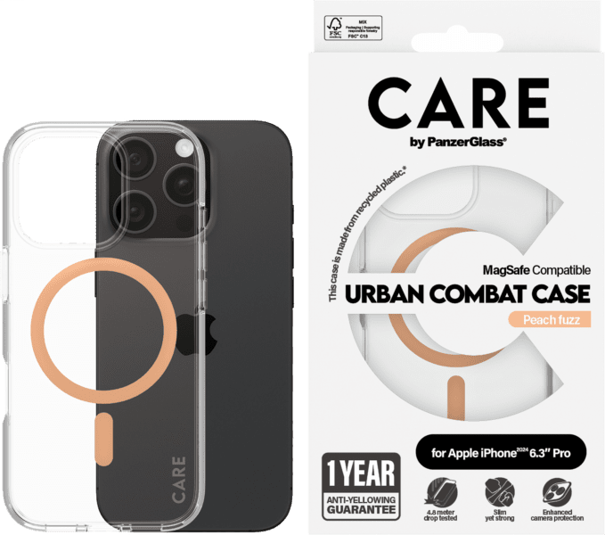 PanzerGlass CARE Flagship Colors iPhone 16 Pro peachy