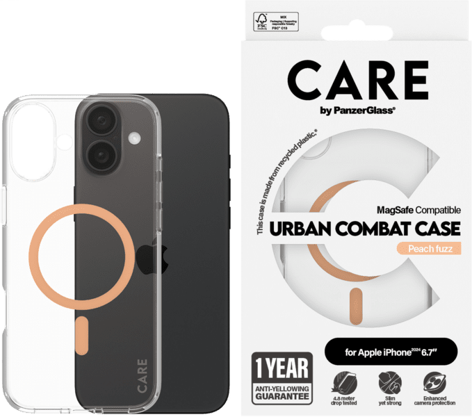 PanzerGlass CARE Flagship Colors iPhone 16 Plus peachy