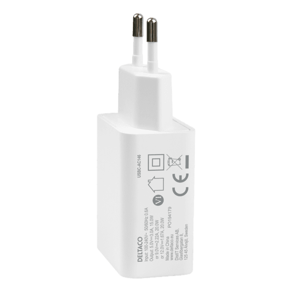 Deltaco PD Ladegerät 20W USB-C+USB-C Kabel 1m weiß