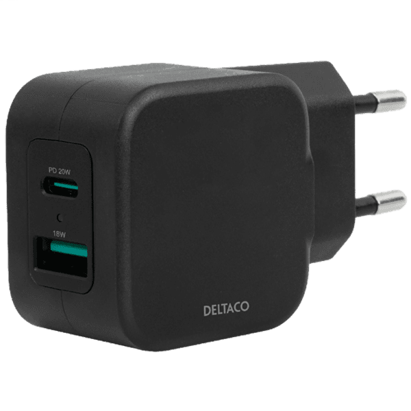 Deltaco PD Ladegerät 18W USB/20W USB-C schwarz