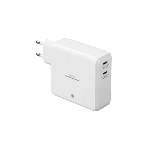 Deltaco Ladegerät 2x USB-C m. Powerbank 9600mAh weiß