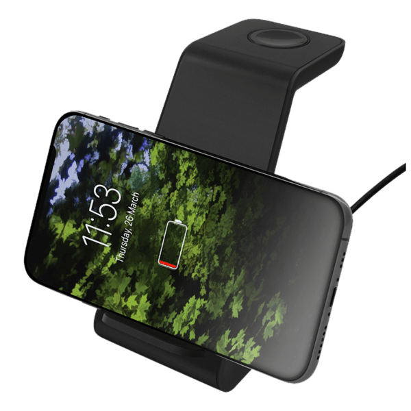 DELTACO Wireless Charger Stand 3in1 schwarz