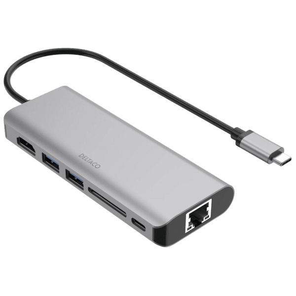 DELTACO USB-C Dockingstation HDMI/RJ45/2xUSB/SD space grau DELTACO USB-C Dockingstation HDMI/RJ45/2xUSB/SD space grau