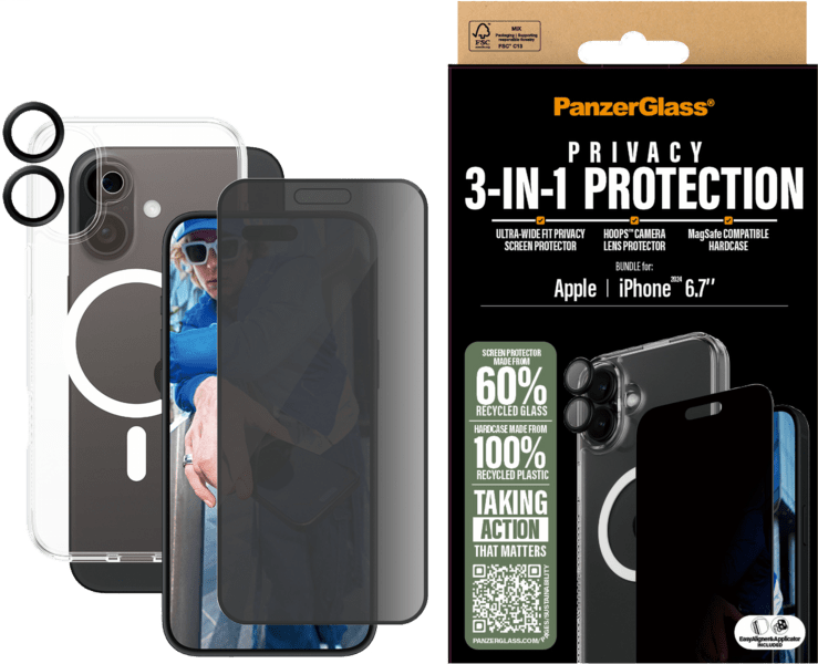 PanzerGlass 3in1 Privacy Protection Bundle iPhone 16 Plus