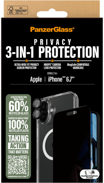 PanzerGlass 3in1 Privacy Protection Bundle iPhone 16 Plus