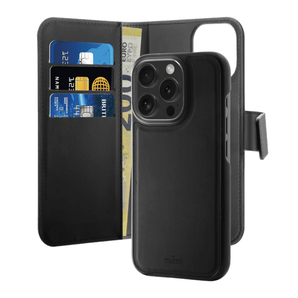 Puro Eco-Leder Wallet iPhone 16 Pro schwarz