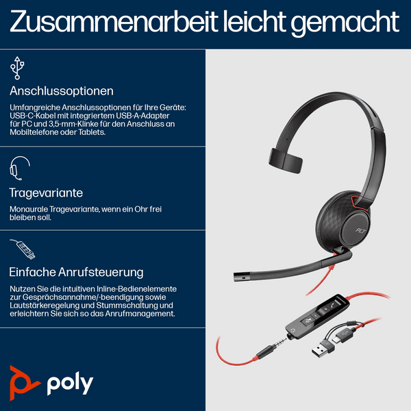 HP Poly Blackwire 5210 Mono USB-C