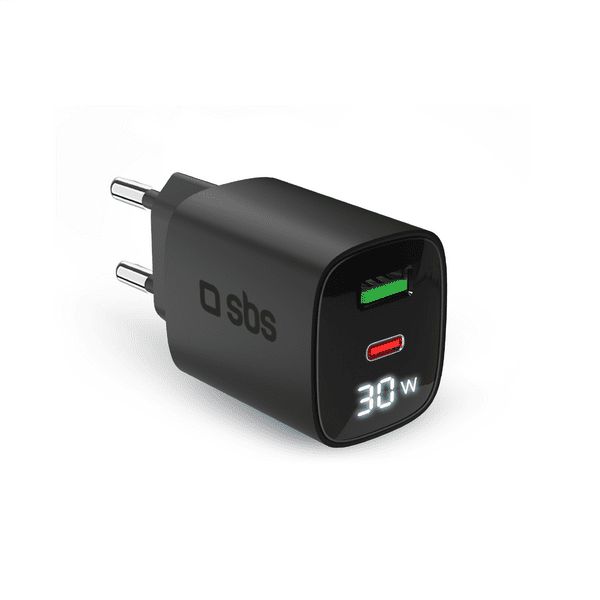 SBS PD Reiselader 30W USB-C/18W USB LCD GaN schwarz