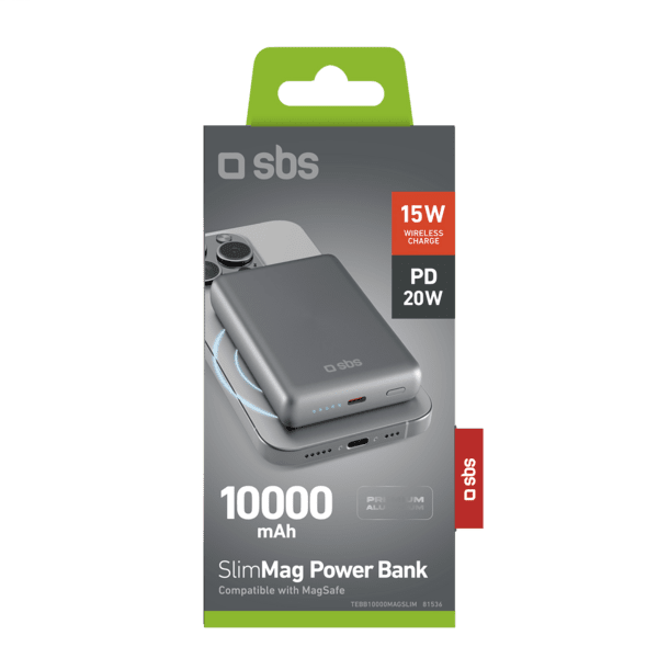 SBS Powerbank 10.000mAh PD 20W MagSafe 15W aluminium