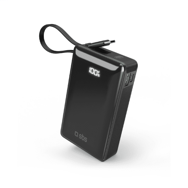 SBS Powerbank 20.000mAh 20W PD LCD USB-C Kabel schwarz