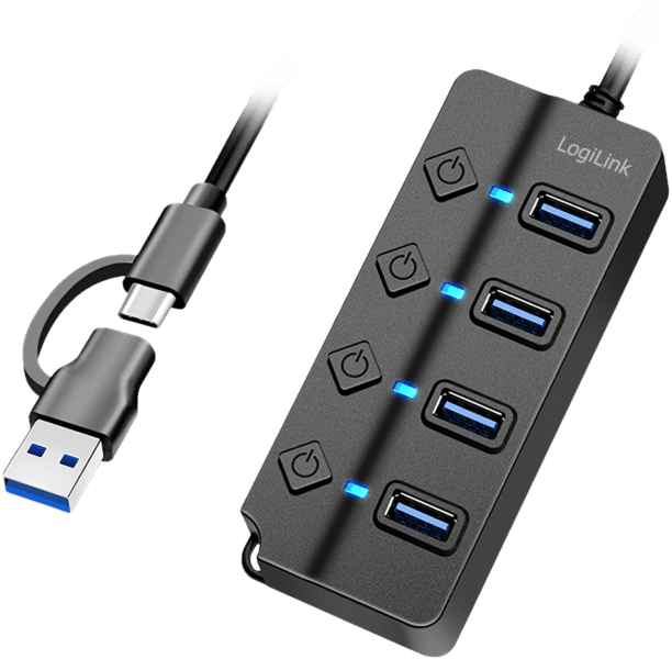 LogiLink USB 3.2 Gen1 Hub 4-Port Ein-/Ausschalter schwarz LogiLink USB 3.2 Gen1 Hub 4-Port Ein-/Ausschalter schwarz