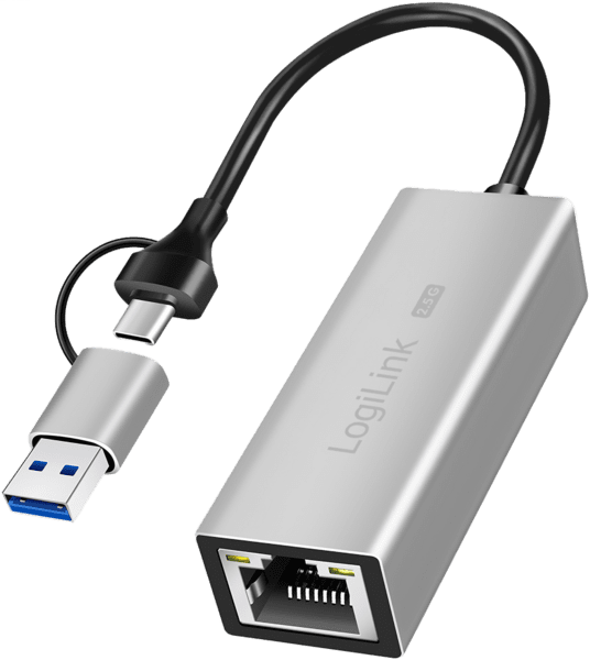 LogiLink USB-A/-C auf 2,5G Ethernet-Netzwerkadapter grau