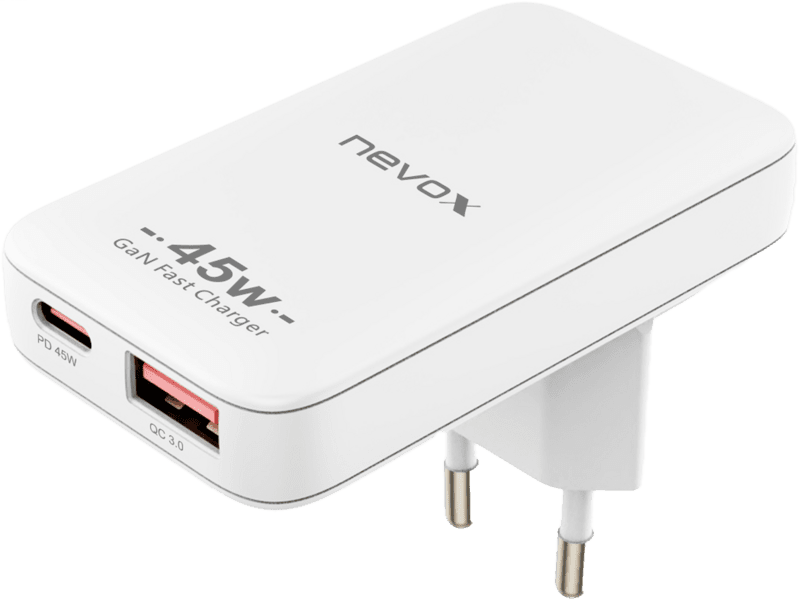 nevox 45W Dual Slim Ladegerät GaN USB-C/USB EU/US weiß