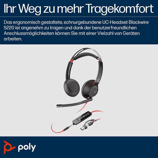 HP Poly Blackwire 5220 Stereo USB-C (inkl. USB-A Adp)