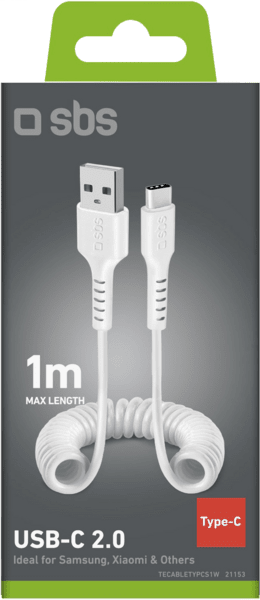 SBS USB zu USB-C Spiralkabel 1m weiß