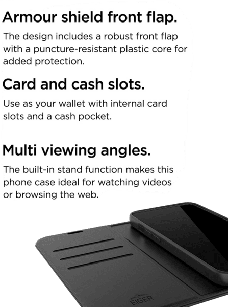 Eiger North Folio Case iPhone 16e schwarz Eiger North Folio Case iPhone 16e schwarz