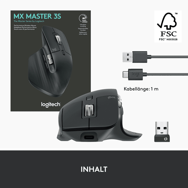 Logitech MX Master 3S kabellose Maus graphite Logitech MX Master 3S kabellose Maus graphite