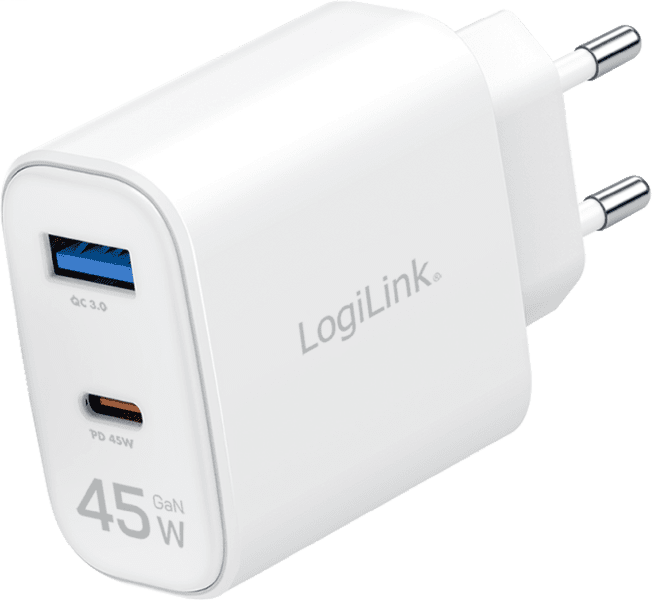 LogiLink USB-C-GaN-Adapter, 45 W, USB-A, USB-C weiß