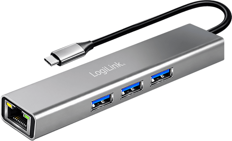 LogiLink USB 3.2 Gen1 Hub, 3xUSB-A, 1xRJ45 Gigabit Ethernet