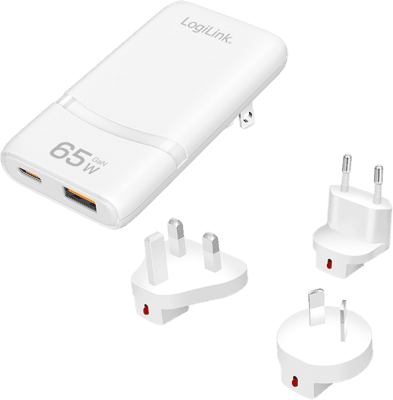 Logilink Dual-USB GaN Travel Charger 65W USB-C/USB White