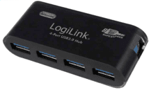 LogiLink USB 3.0-Hub 4-Port schwarz m. Netzeil