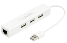 LogiLink USB 2.0-Hub 3-Port weiß m. Ethernet-Adapter