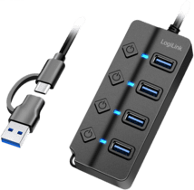 LogiLink USB 3.2 Gen1 Hub 4-Port Ein-/Ausschalter schwarz